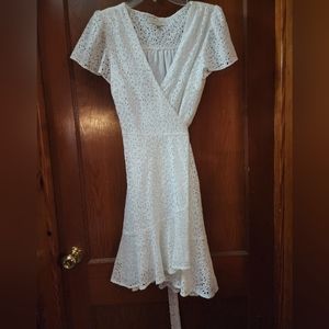 Michael Kohrs white eyelet wrap dress